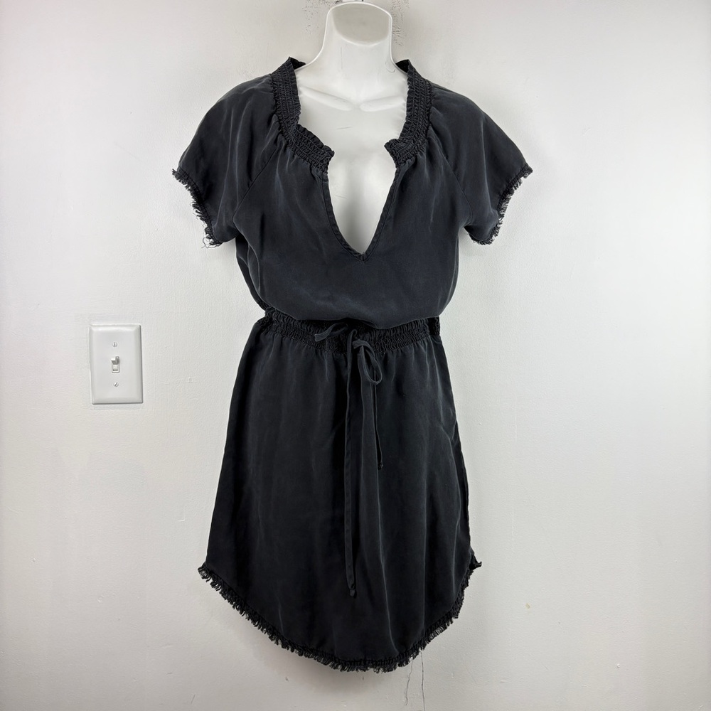 Elegant Black Frayed Hem Dress